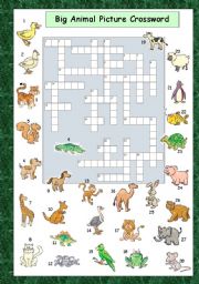 English Worksheet: Big Animal Picture Crossword