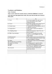 English worksheet: vocabulary for the song 