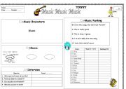 English worksheet: Music Music Music English Only Version