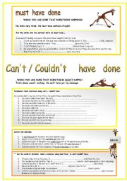 English Worksheet: CANT / COULDNT HAVE  ....  - past modal