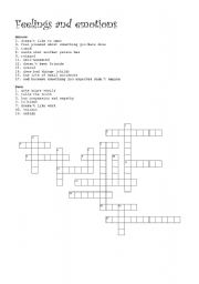 English Worksheet: feelings and emotions crossword