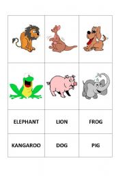 English worksheet: Animals card part 1