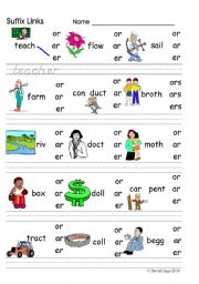 Suffix Links ar er or: phonics worksheet