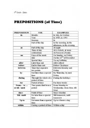 English Worksheet: Prepositions of time