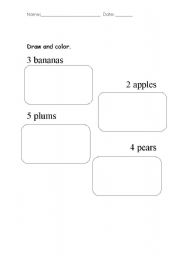 English worksheet: Draw and colour the fruit