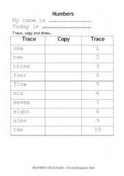 English worksheet: number 1-10