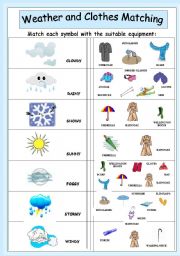 English Worksheet: Weather and clothes matching