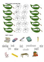 English Worksheet: numbers, classroom objects