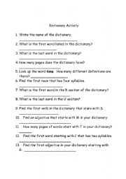 English Worksheet: Dictionary Skills