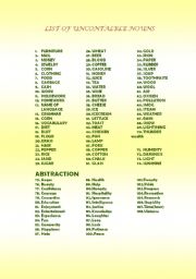 list of noncount nouns