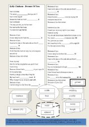 English Worksheet: SONG: Kelly Clarkson - Because Of You