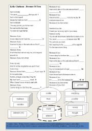 English Worksheet: SONG: Kelly Clarkson - Because Of You