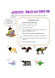 English worksheet: Animals Abilities