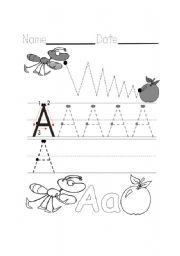 English Worksheet: Writing A Ant + Apple