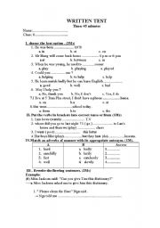 English worksheet: Writen test