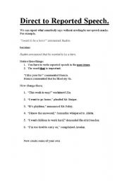 English Worksheet: direct to Reported speech