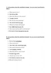English worksheet: Questions in the past