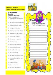 English Worksheet: Present Simple Question and Negations with the Simpsons