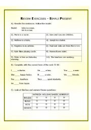 English worksheet: Simple Present - Review Exercises