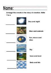 English Worksheet: Arranging events in the story of creation