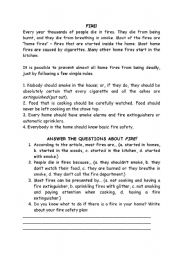 English worksheet: Fire comprehension text