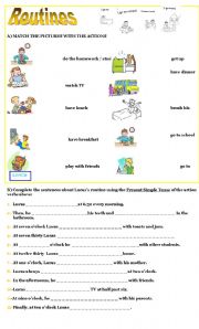English Worksheet: PRESENT SIMPLE -ROUTINES