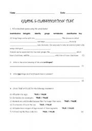 English worksheet: Classification of Invertebrates