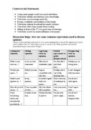 English Worksheet: Plan for Discussing vIOLENCE on Television with Conversational Gambits