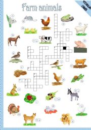 English Worksheet: FARM ANIMALS - CROSSWORD