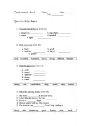 English worksheet: A quiz on adjectives