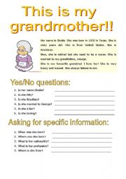 English Worksheet: My grandmother