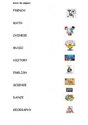 English worksheet: Match the subjects