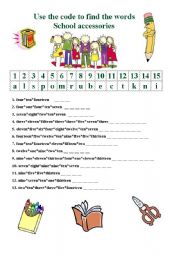 English Worksheet: use the code to find the words