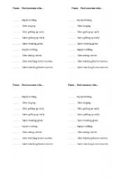 English Worksheet:  find someone who simple present tense