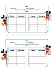 Whats your name and nickname for kids