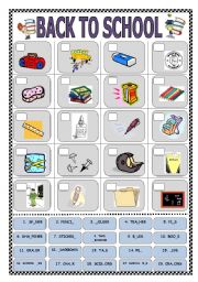 English Worksheet: Back to school - matching and completing