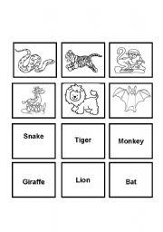 English Worksheet: memory games animals