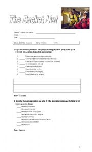 English Worksheet: The Bucket List Evaluation