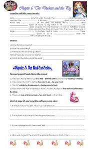 English Worksheet: Alices Adventures in Wonderland chapters  6 The Duchess and the Pig and chapt 7 TheMad Tea Party