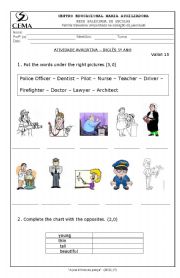 English worksheet: jobs and opposites