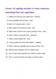 English worksheet: fruits and vegetables 