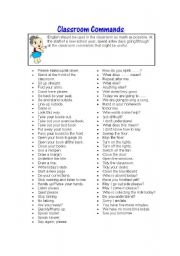 English Worksheet: CLASSROOM COMMANDS