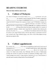 English Worksheet: CABINET OF MALAYSIA