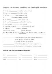 English Worksheet: tenses of verbs