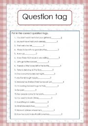 English Worksheet: Question tag