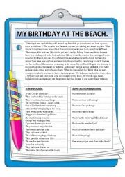 My birthday at the beach. Reading comprehension.