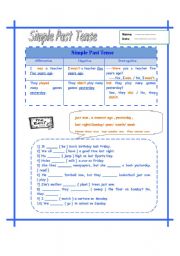 English Worksheet: Simple past tense and simple tense 