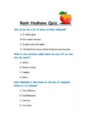 English worksheet: Rosh Hashana Quiz