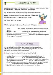 English Worksheet: amusing vs funny / lay lie lie with key