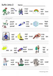 English Worksheet: Suffix Links 2 ay ay a_e: phonics worksheet